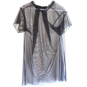 Short-sleeve Black Mesh Cover-up Dress